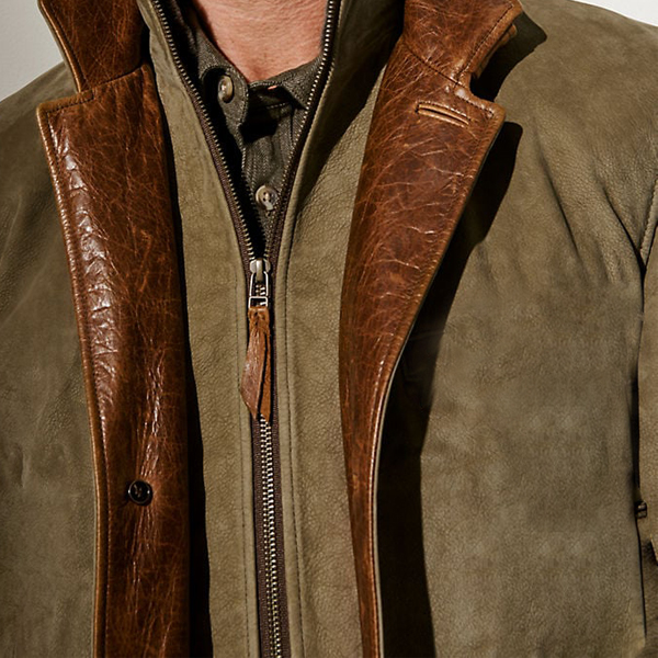 Men Vintage Carlsbad Calfskin Leather Blazer With Merino Shearling Collar