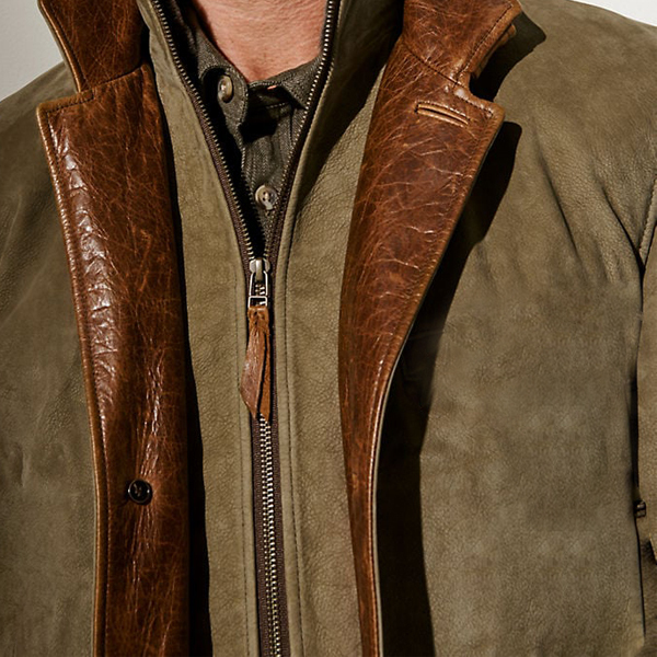 Men Vintage Carlsbad Calfskin Leather Blazer With Merino Shearling Collar