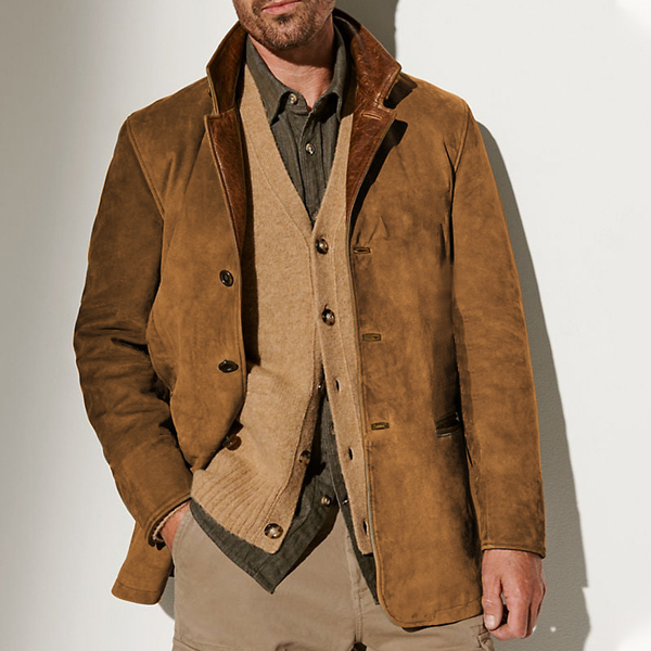 Men Vintage Carlsbad Calfskin Leather Blazer With Merino Shearling Collar
