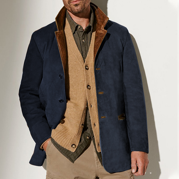 Men Vintage Carlsbad Calfskin Leather Blazer With Merino Shearling Collar
