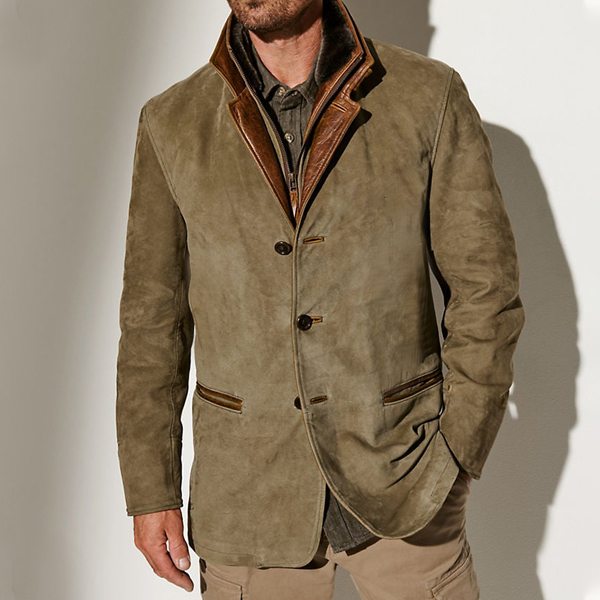 Men Vintage Carlsbad Calfskin Leather Blazer With Merino Shearling Collar