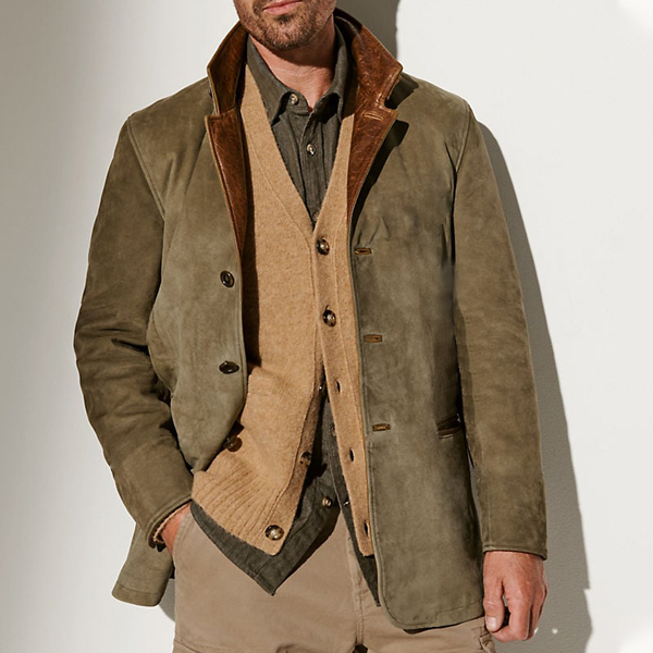 Men Vintage Carlsbad Calfskin Leather Blazer With Merino Shearling Collar