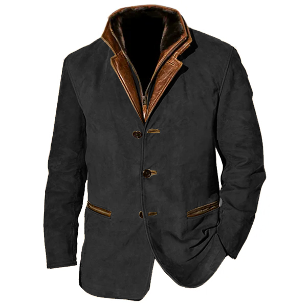 Men Vintage Carlsbad Calfskin Leather Blazer With Merino Shearling Collar