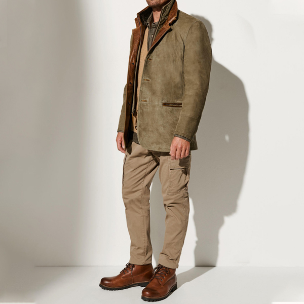Men Vintage Carlsbad Calfskin Leather Blazer With Merino Shearling Collar
