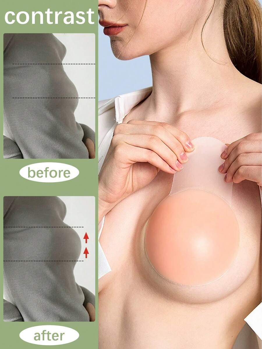 2pcs/set, silicone invisible bra lift, skin color. Suitable for wedding, backless tops, with anti-drooping, push-up, anti-exposure and anti-bump functions