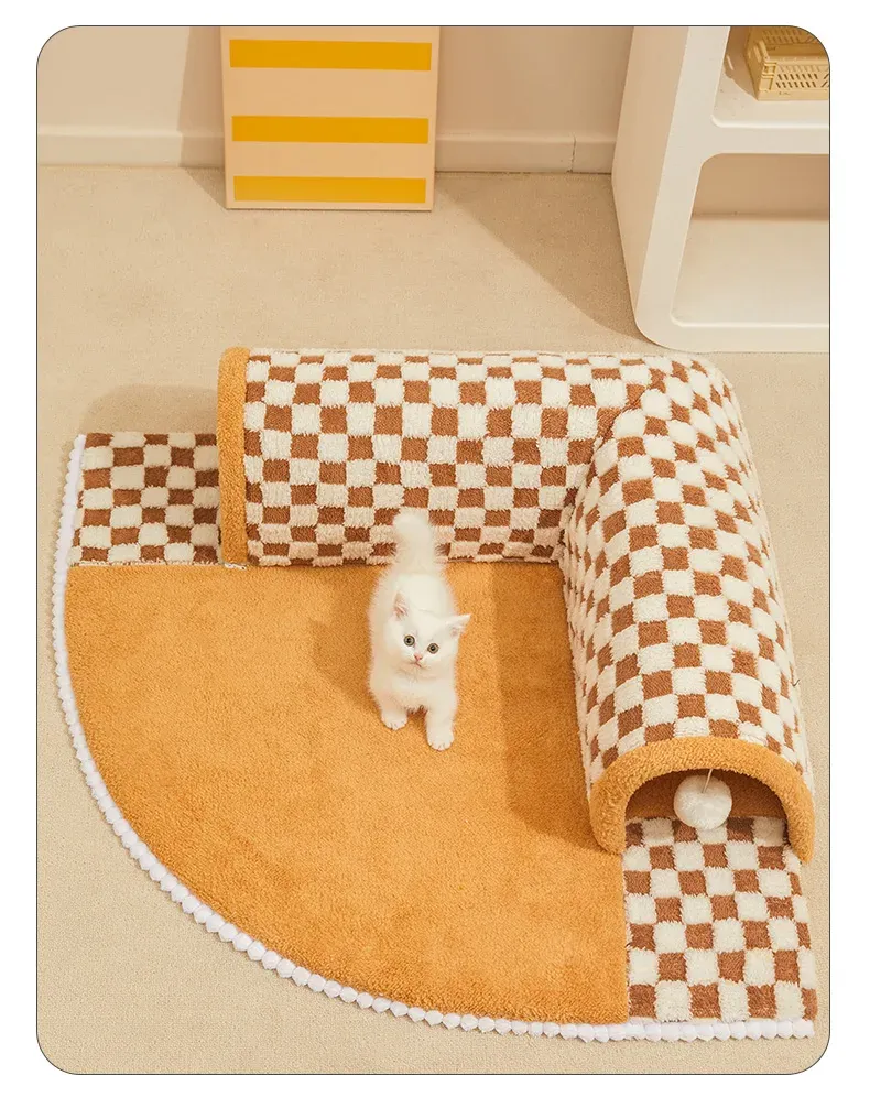Cat Tunnel Bed Dog House Central Mat Soft Plush Material DIY Cats Play Mat Cat Activity Rug Toy for Interactive Exercise Pet
