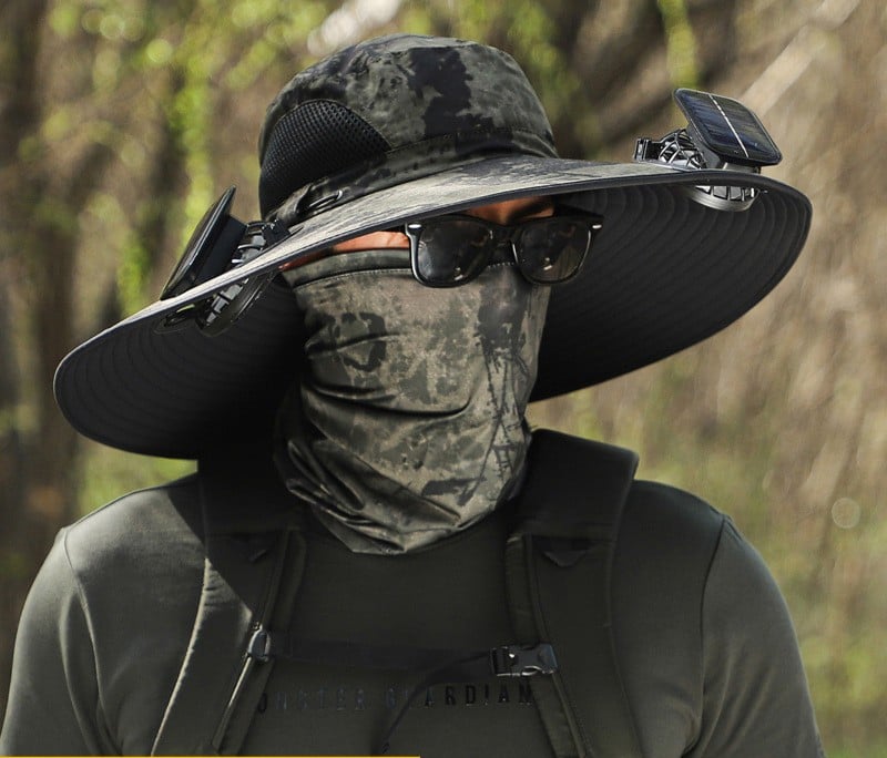 Wide Brim Solar Fan Outdoor Fishing Hat-Solar & USB Charging