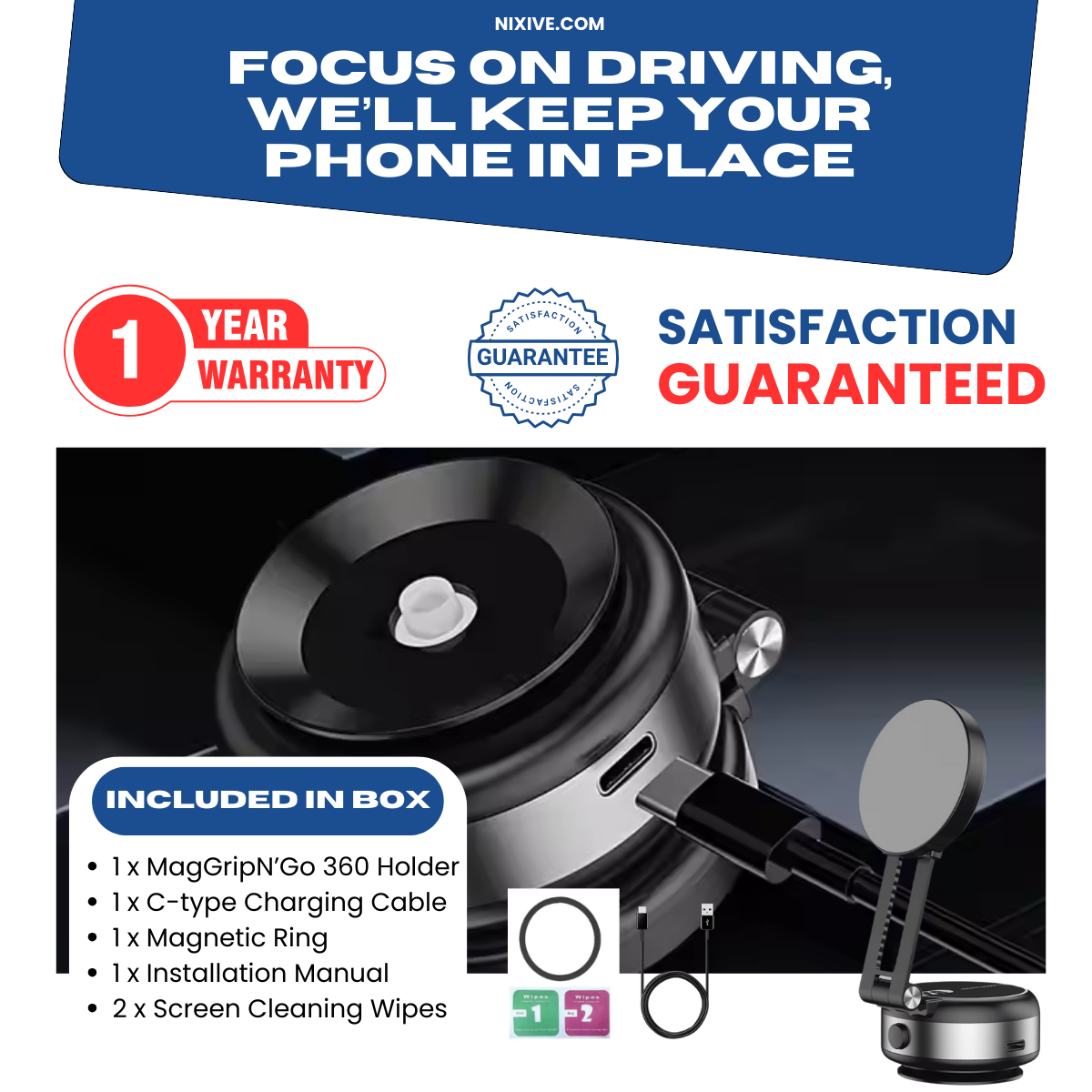 【Vacuum Adsorption】Flexible car phone holder