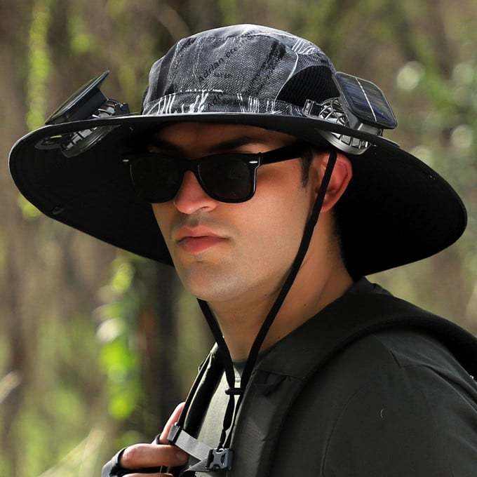 Wide Brim Solar Fan Outdoor Fishing Hat-Solar & USB Charging