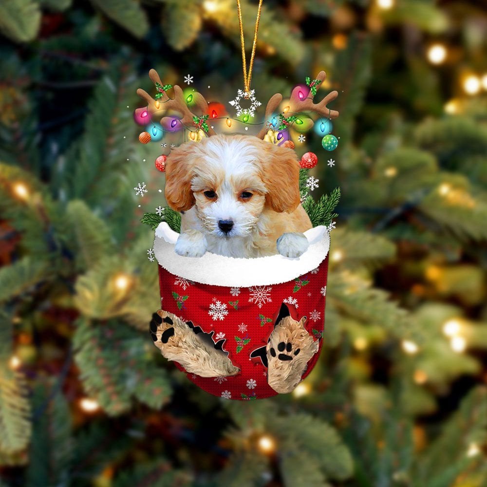 Shih Poo In Snow Pocket Ornament