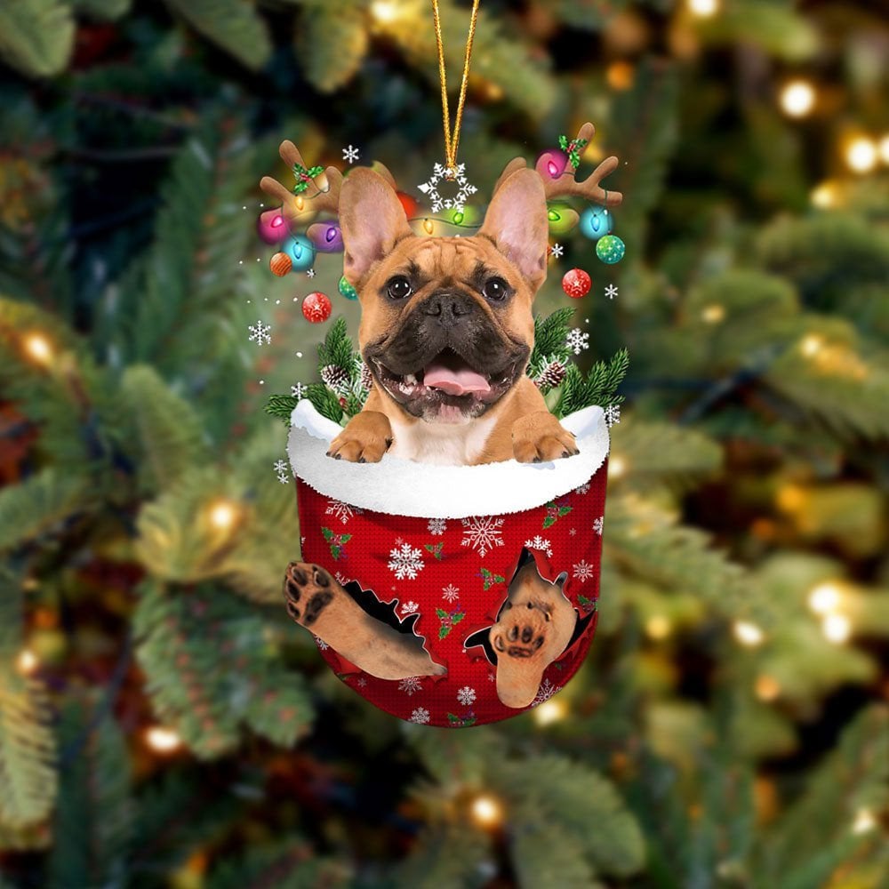 Brown French Bulldog In Snow Pocket Ornament