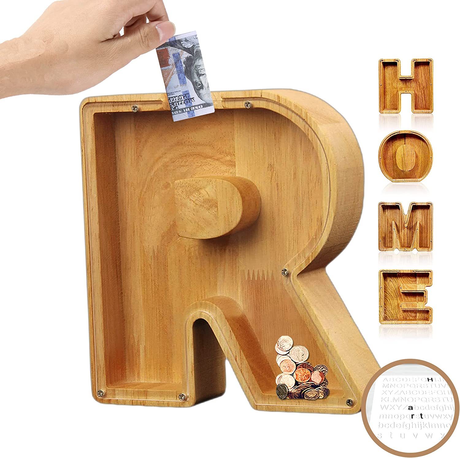 🎁Best Children's Gift-💰👪 26 Letters personalized-wooden-letter-piggy-bank