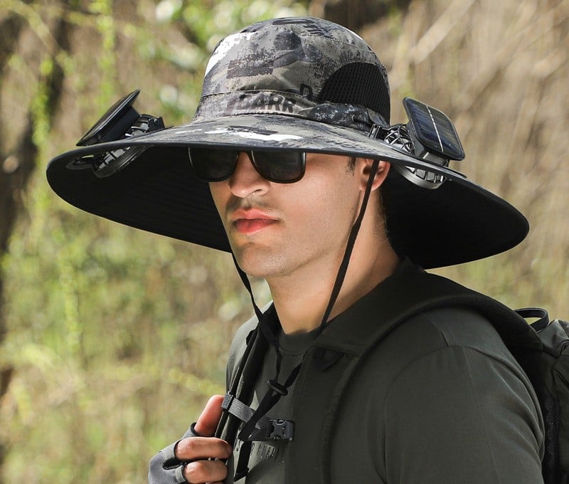 Wide Brim Solar Fan Outdoor Fishing Hat-Solar & USB Charging