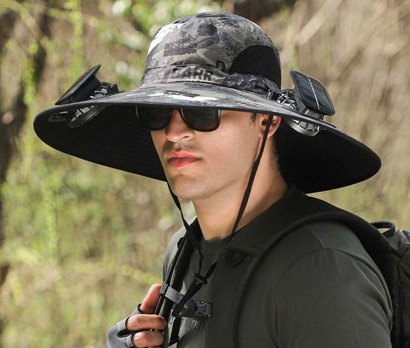 Wide Brim Solar Fan Outdoor Fishing Hat-Solar & USB Charging