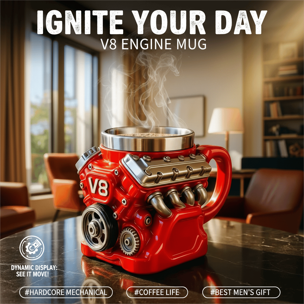 ⚡✨Ultimate V8 Engine Stainless Steel 3D Mug & A Gearhead's Dream 