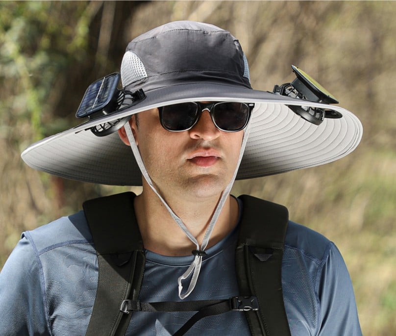 Wide Brim Solar Fan Outdoor Fishing Hat-Solar & USB Charging