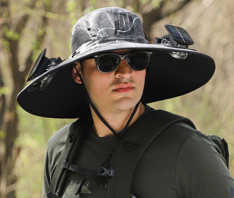 Wide Brim Solar Fan Outdoor Fishing Hat-Solar & USB Charging
