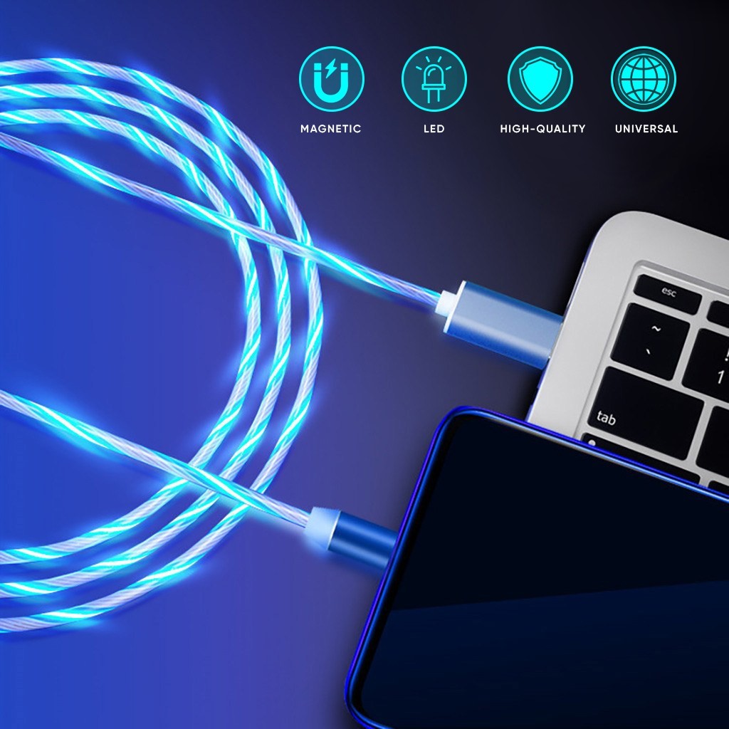 360 degree blind suction magnetic streamer charging cable(Equipped with three heads, suitable for Android and Apple)