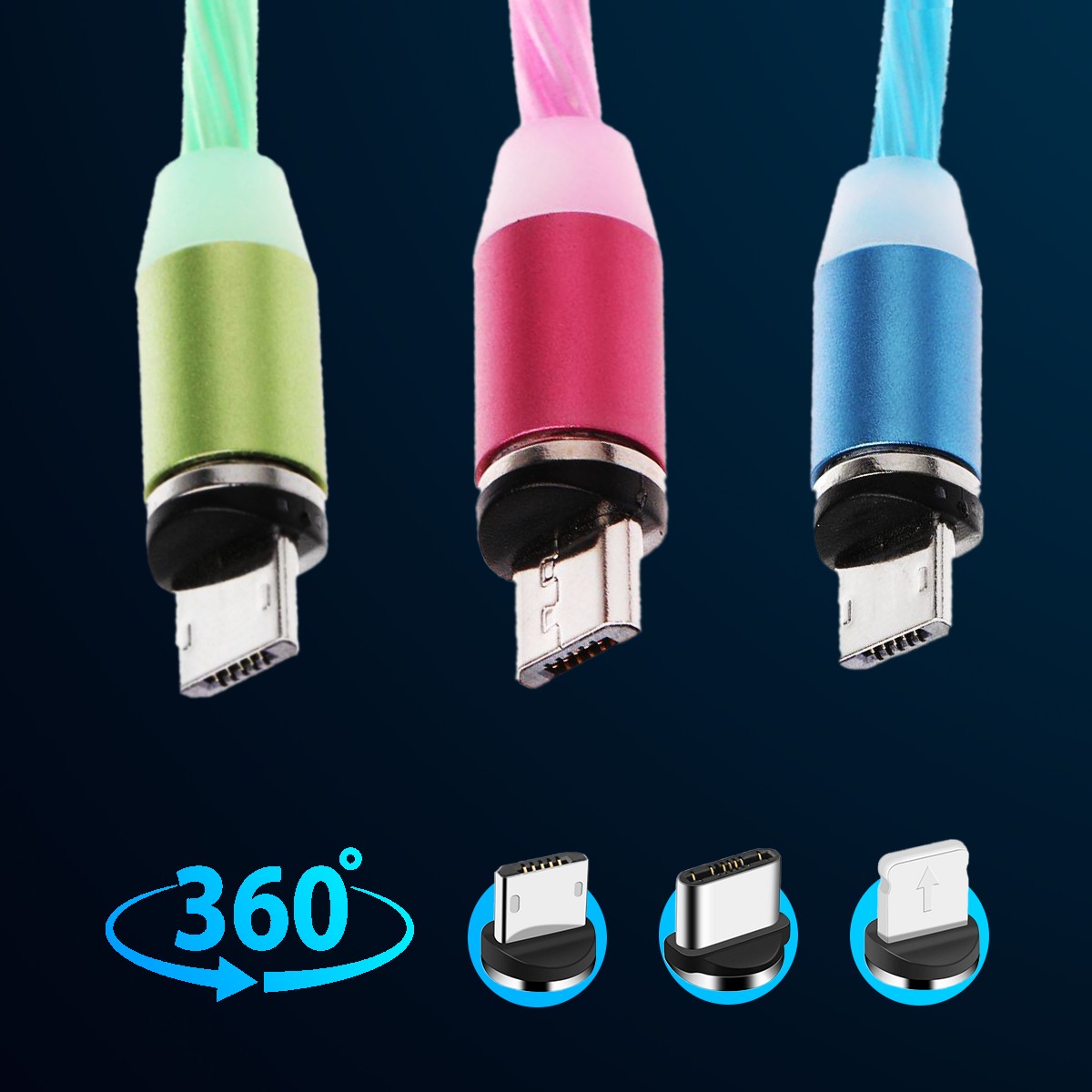 360 degree blind suction magnetic streamer charging cable(Equipped with three heads, suitable for Android and Apple)