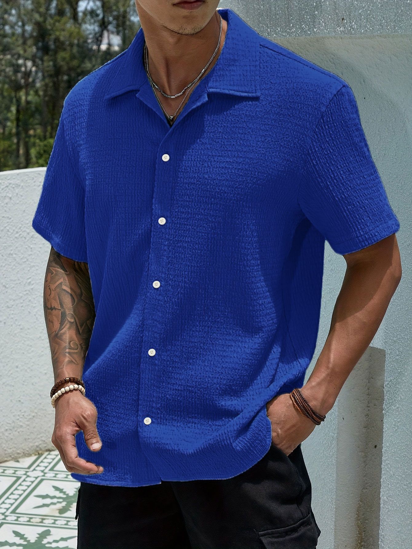 Men Shirt with Spread Collar