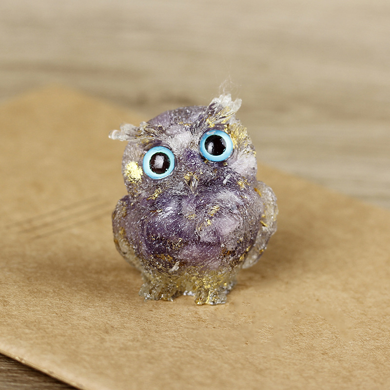 Natural Crystal Owl Ornaments Resin High-End Niche Desktop Small Ornaments Cute Home Decoration Gifts