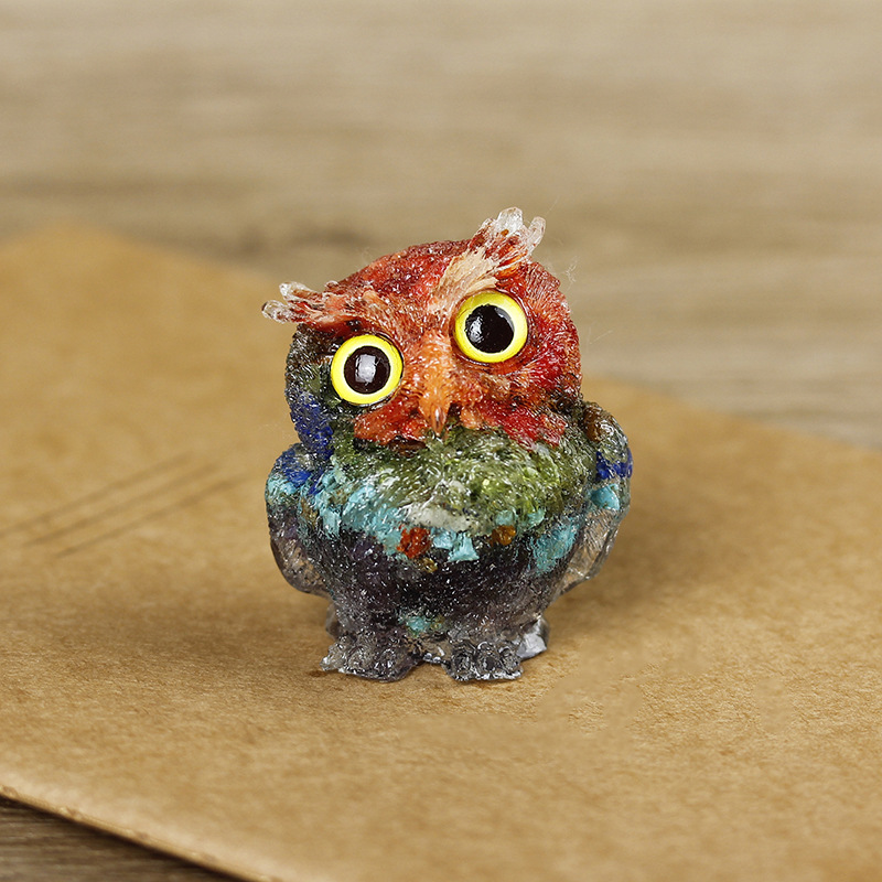 Natural Crystal Owl Ornaments Resin High-End Niche Desktop Small Ornaments Cute Home Decoration Gifts