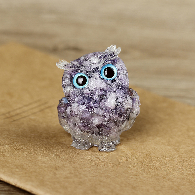 Natural Crystal Owl Ornaments Resin High-End Niche Desktop Small Ornaments Cute Home Decoration Gifts
