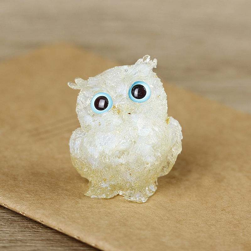 Natural Crystal Owl Ornaments Resin High-End Niche Desktop Small Ornaments Cute Home Decoration Gifts