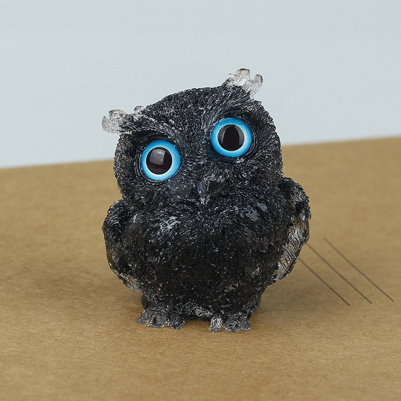 Natural Crystal Owl Ornaments Resin High-End Niche Desktop Small Ornaments Cute Home Decoration Gifts