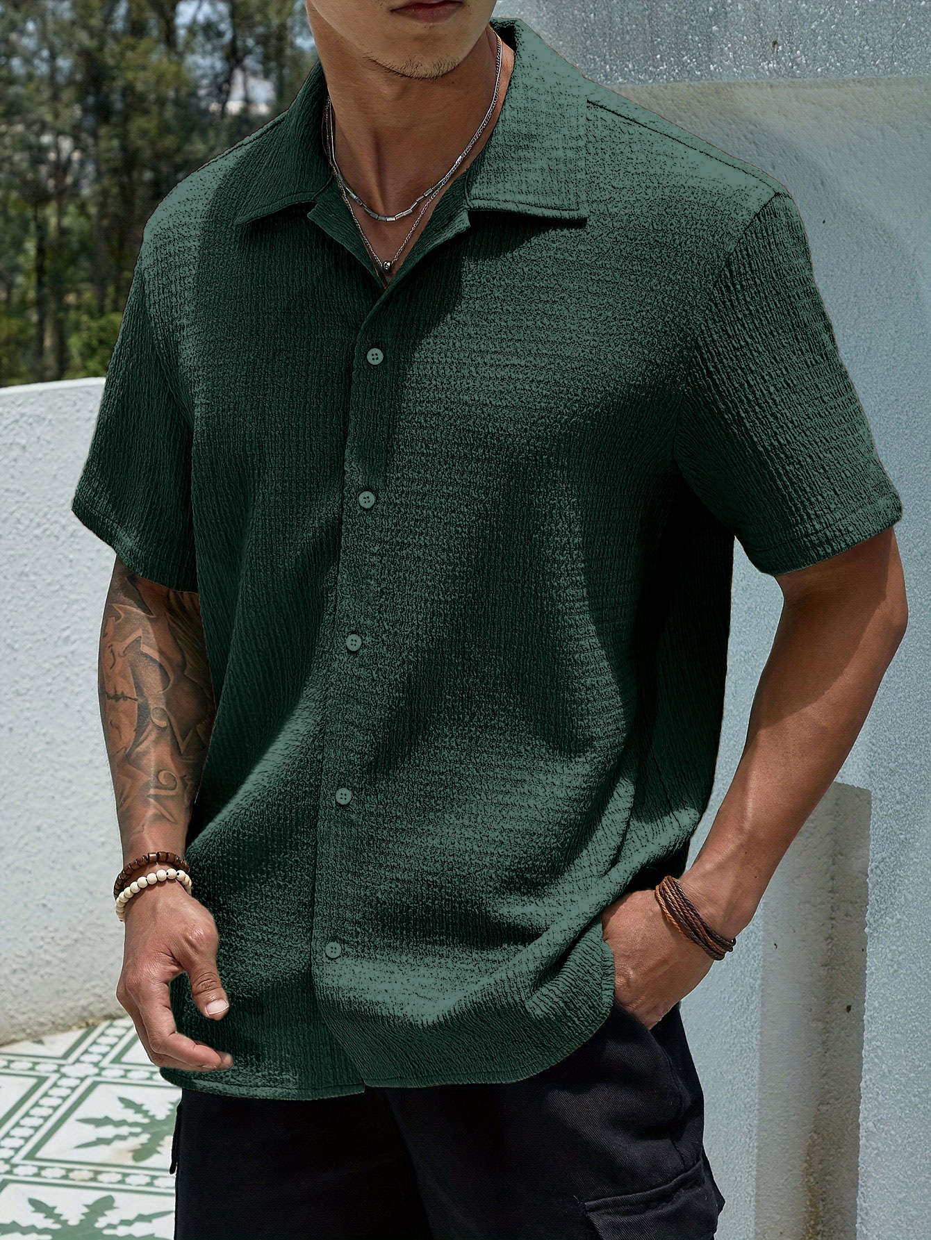 Men Shirt with Spread Collar