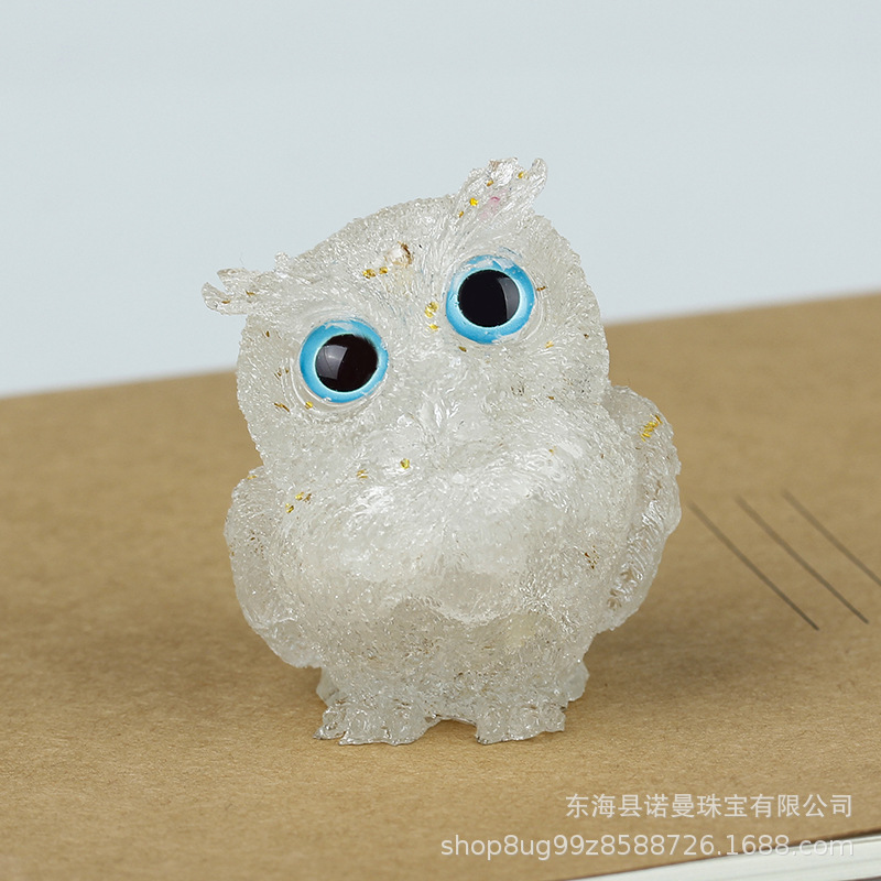 Natural Crystal Owl Ornaments Resin High-End Niche Desktop Small Ornaments Cute Home Decoration Gifts