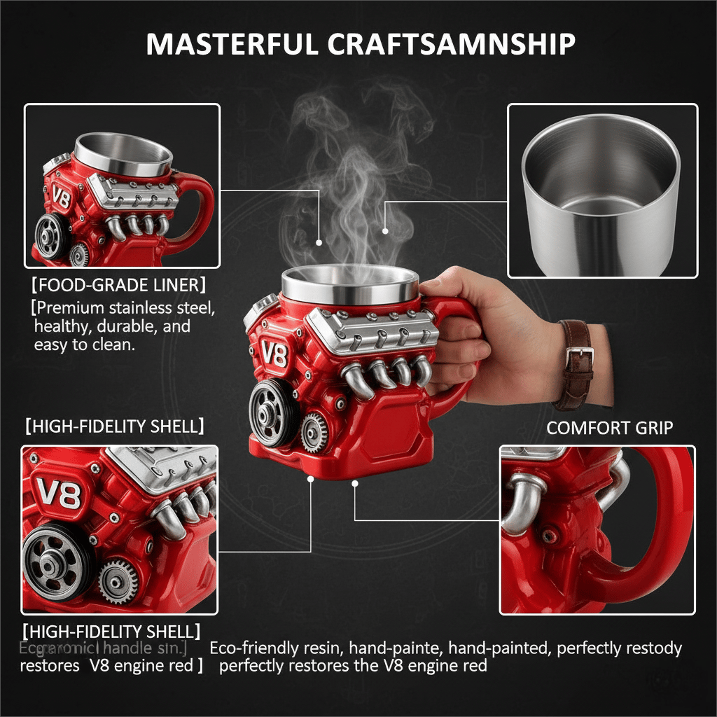 ⚡✨Ultimate V8 Engine Stainless Steel 3D Mug & A Gearhead's Dream 