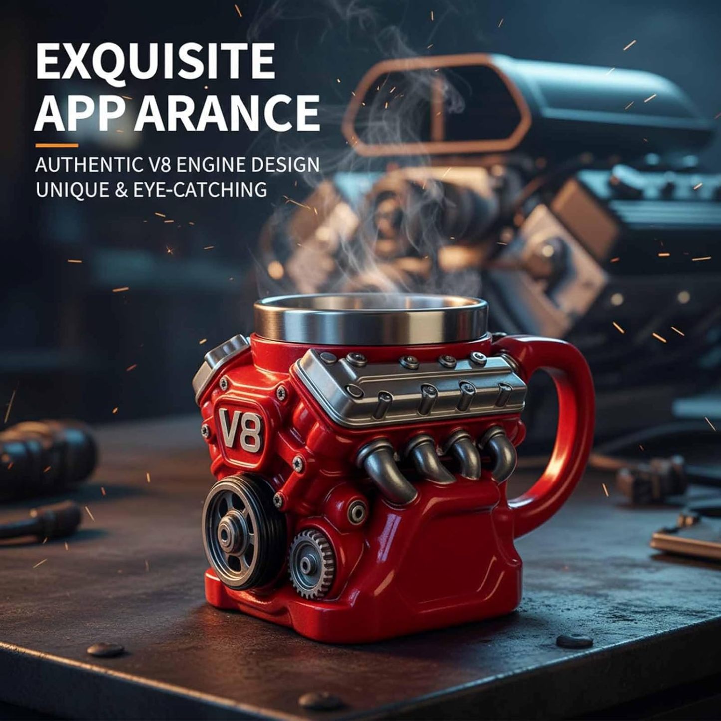 ⚡✨Ultimate V8 Engine Stainless Steel 3D Mug & A Gearhead's Dream 
