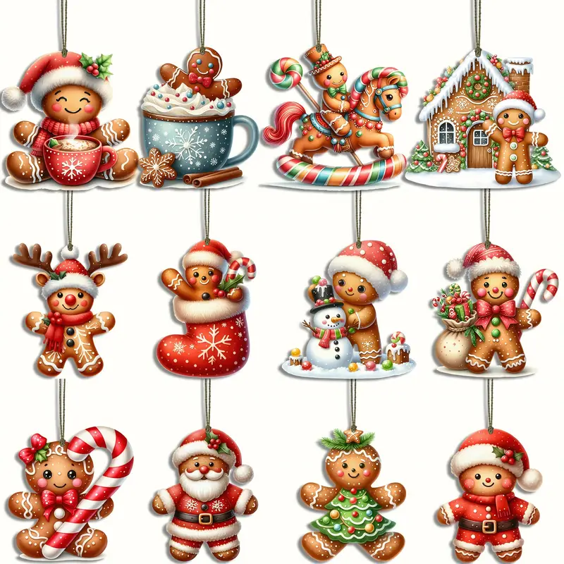 [  des Clients] Ensemble de 12 D&eacute;corations de No&euml;l   de Bonhommes en Pain d&Eacute;pice - D&eacute;corations en Bois Mignonnes pour Arbre & Mini  , Parfaites pour les C&eacute;l&eacute;brations Int&eacute;rieures - Cadeau de No&euml;l Id&eacute;al, Parfait pour la D&eacute;coration de Chambre d&eacute;tails 6