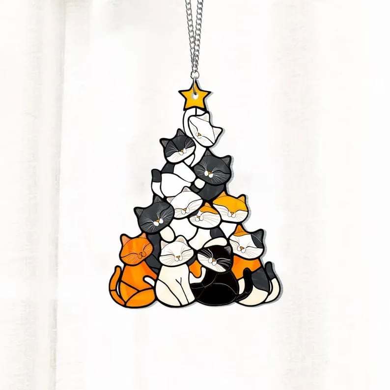 🎄Last Day 60% OFF😻Cat Christmas Tree Suncatcher Ornament
