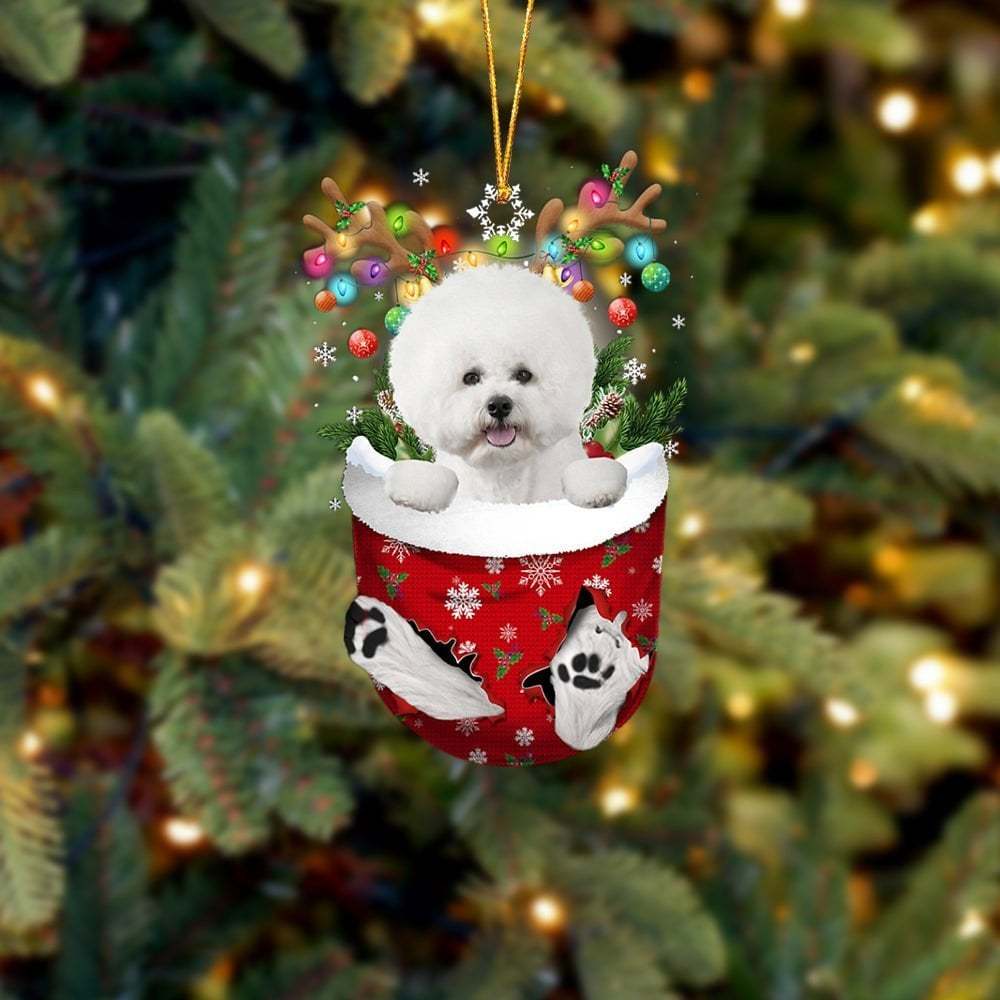WHITE Bichon Frise In Snow Pocket Ornament