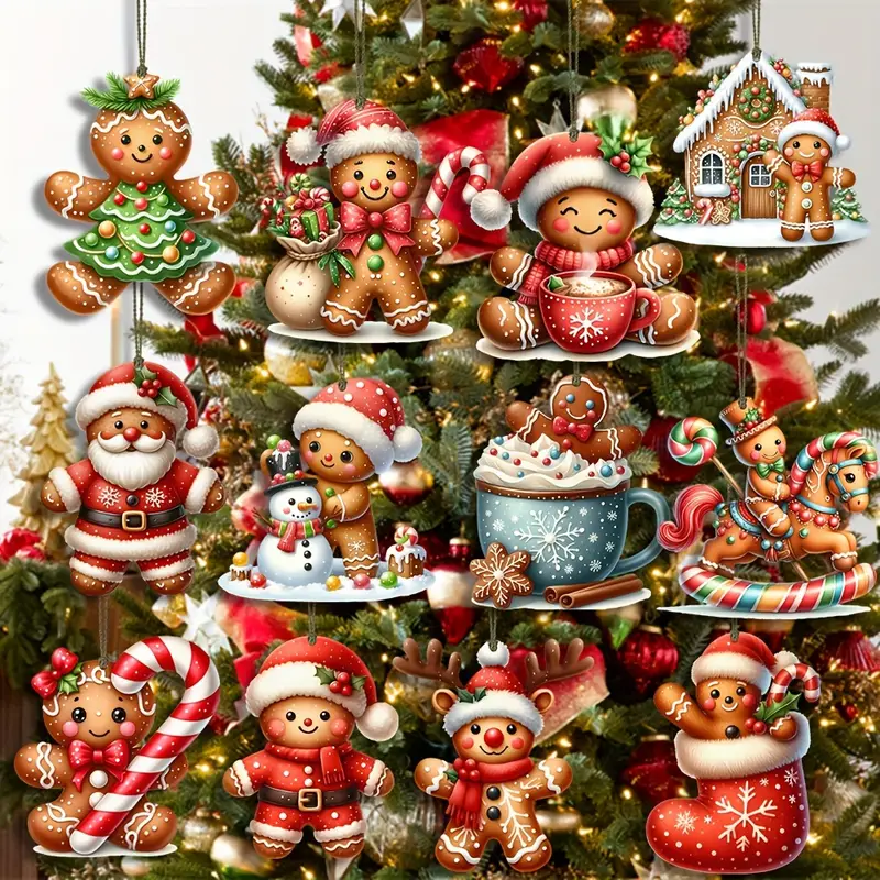 [  des Clients] Ensemble de 12 D&eacute;corations de No&euml;l   de Bonhommes en Pain d&Eacute;pice - D&eacute;corations en Bois Mignonnes pour Arbre & Mini  , Parfaites pour les C&eacute;l&eacute;brations Int&eacute;rieures - Cadeau de No&euml;l Id&eacute;al, Parfait pour la D&eacute;coration de Chambre d&eacute;tails 1