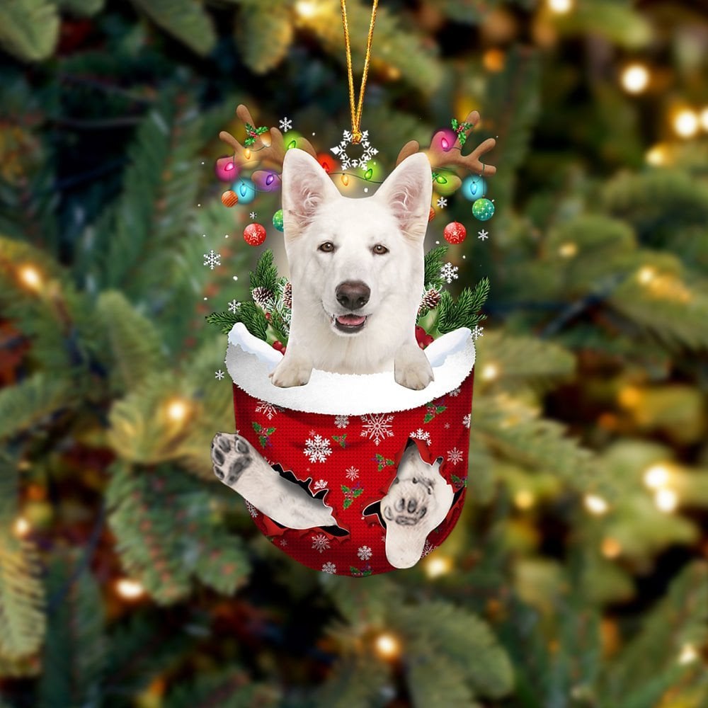 WHITE German Shepherd In Snow Pocket Ornament