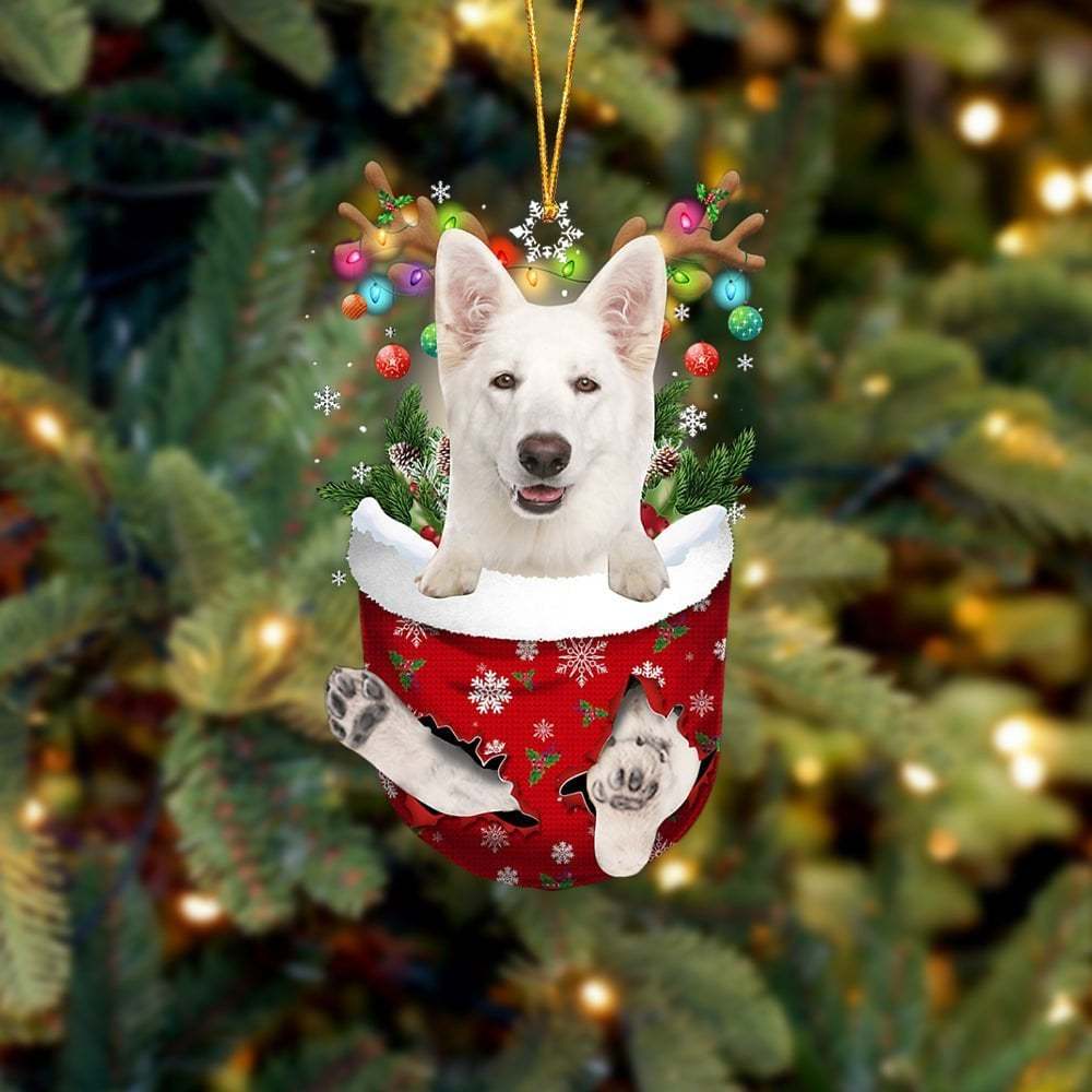 WHITE German Shepherd In Snow Pocket Ornament