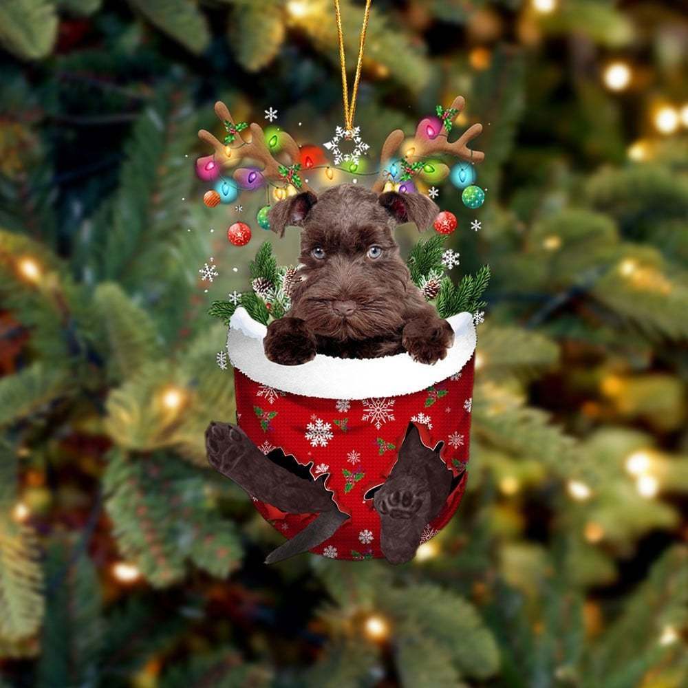CHOCOLATE Miniature Schnauzer In Snow Pocket Ornament