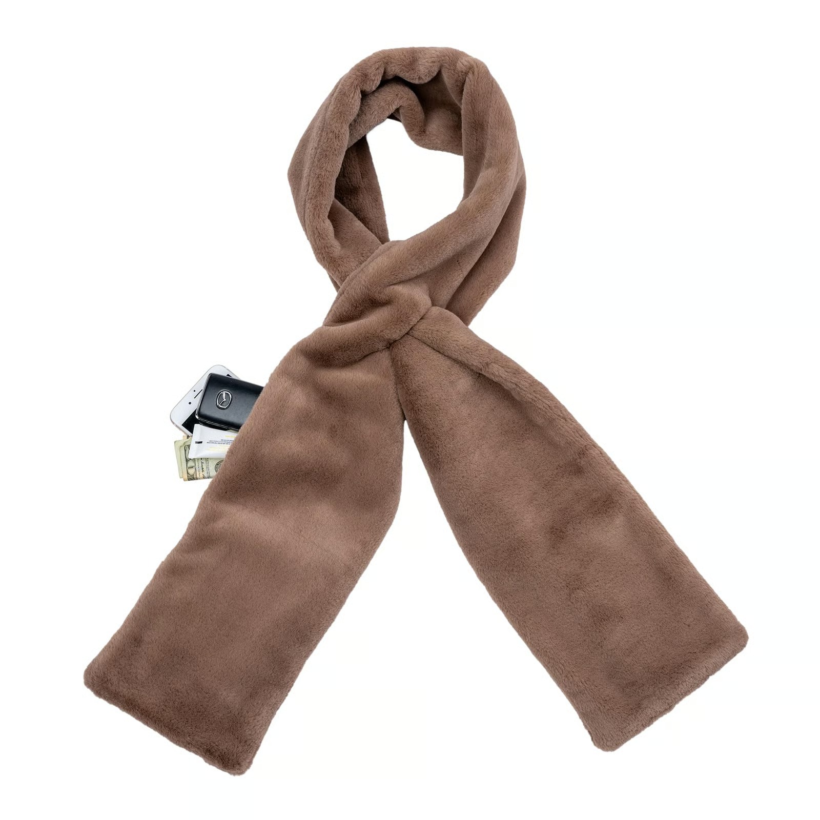 Holiday Mega Sale Save 50%🔥Women's Ultra-Soft Faux Fur Pull-Through Scarf with Hidden Zipper Pocket