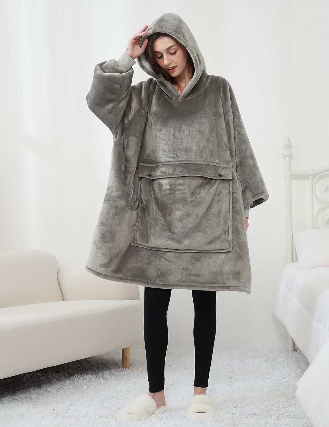 KFUBUO Adult Grey Hoodie Blanket for Mom
