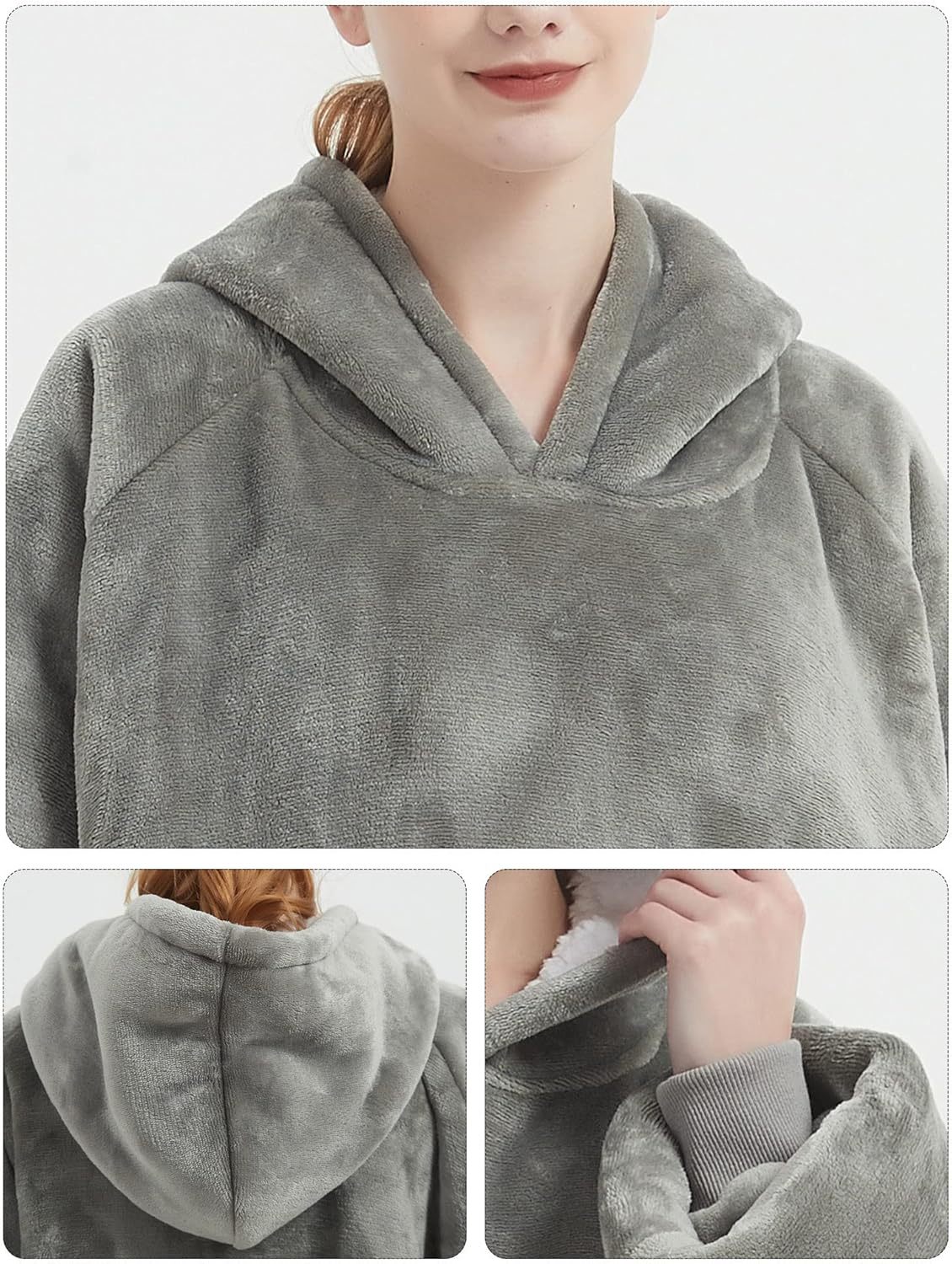 KFUBUO Adult Grey Hoodie Blanket for Mom
