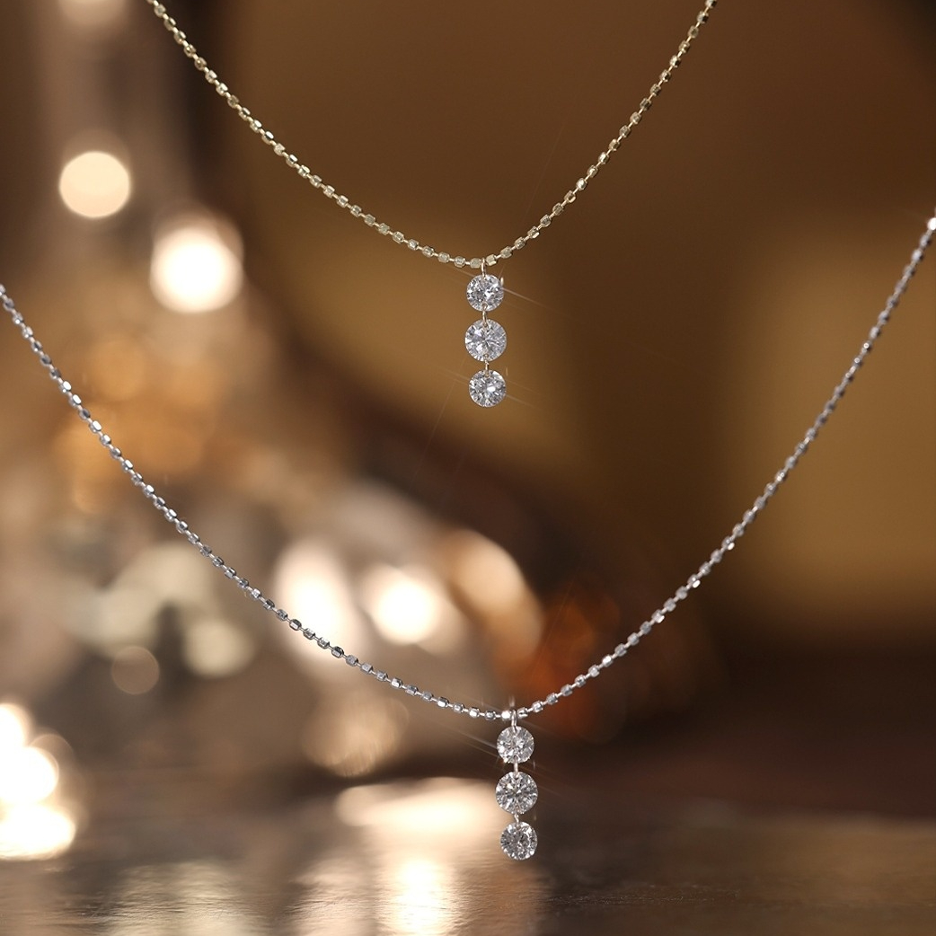3 Round Cut Floating Diamond Pendant Necklace