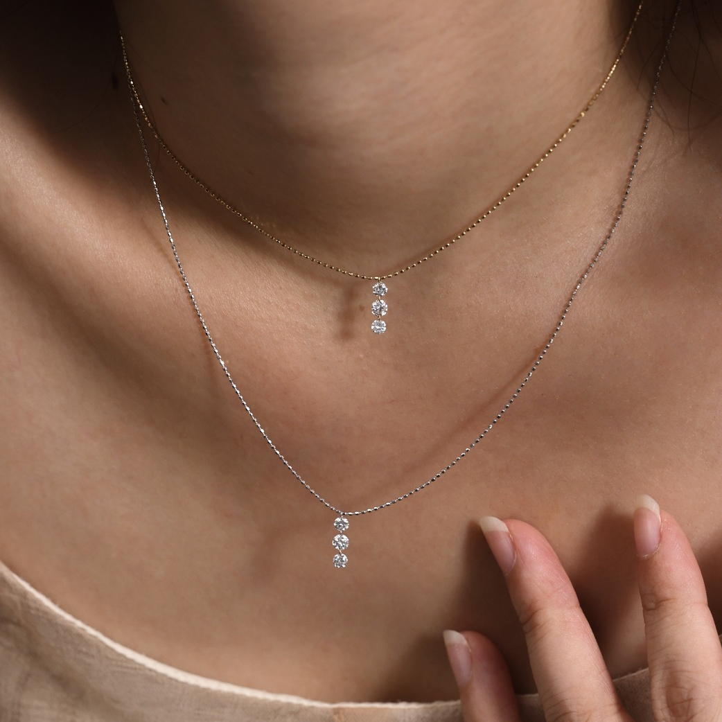 3 Round Cut Floating Diamond Pendant Necklace