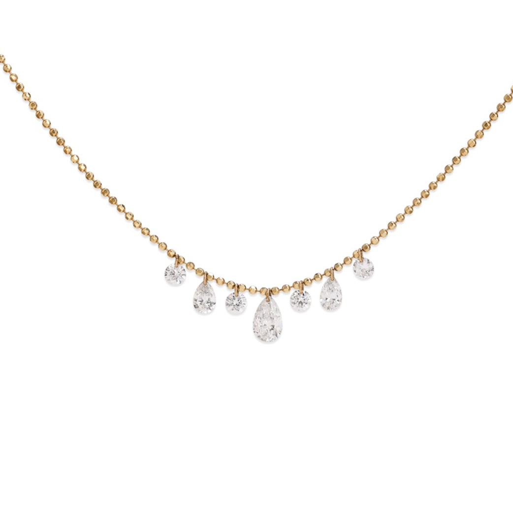 Pear and Round Cut Graduated Floating Diamond Necklace