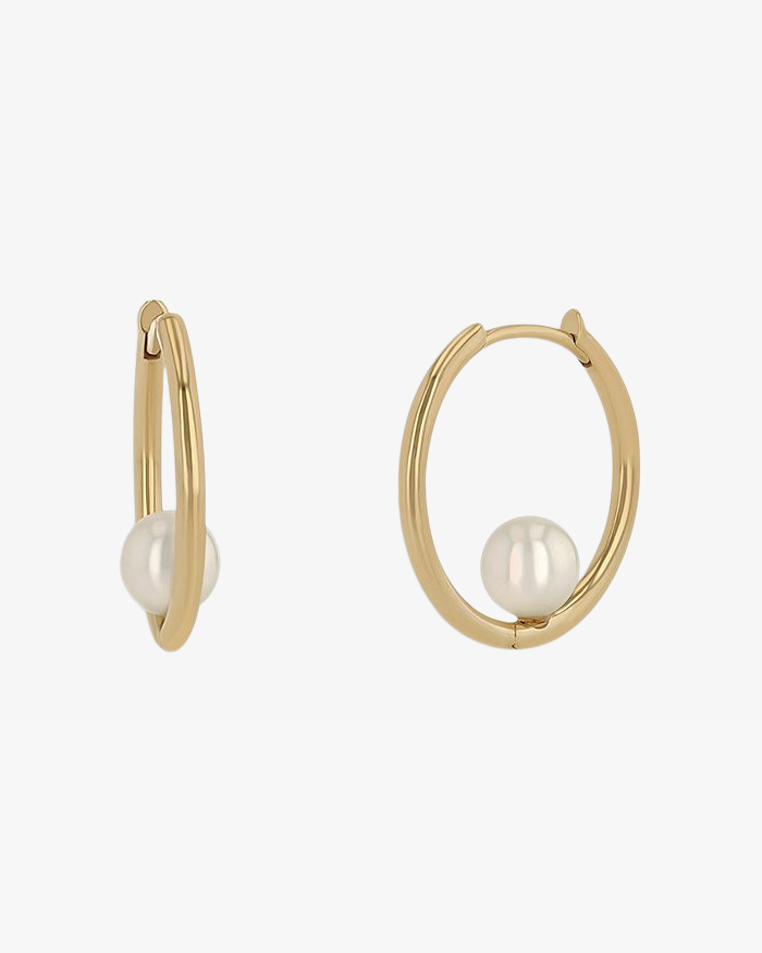 White Pearls Huggie Hoop Earrings