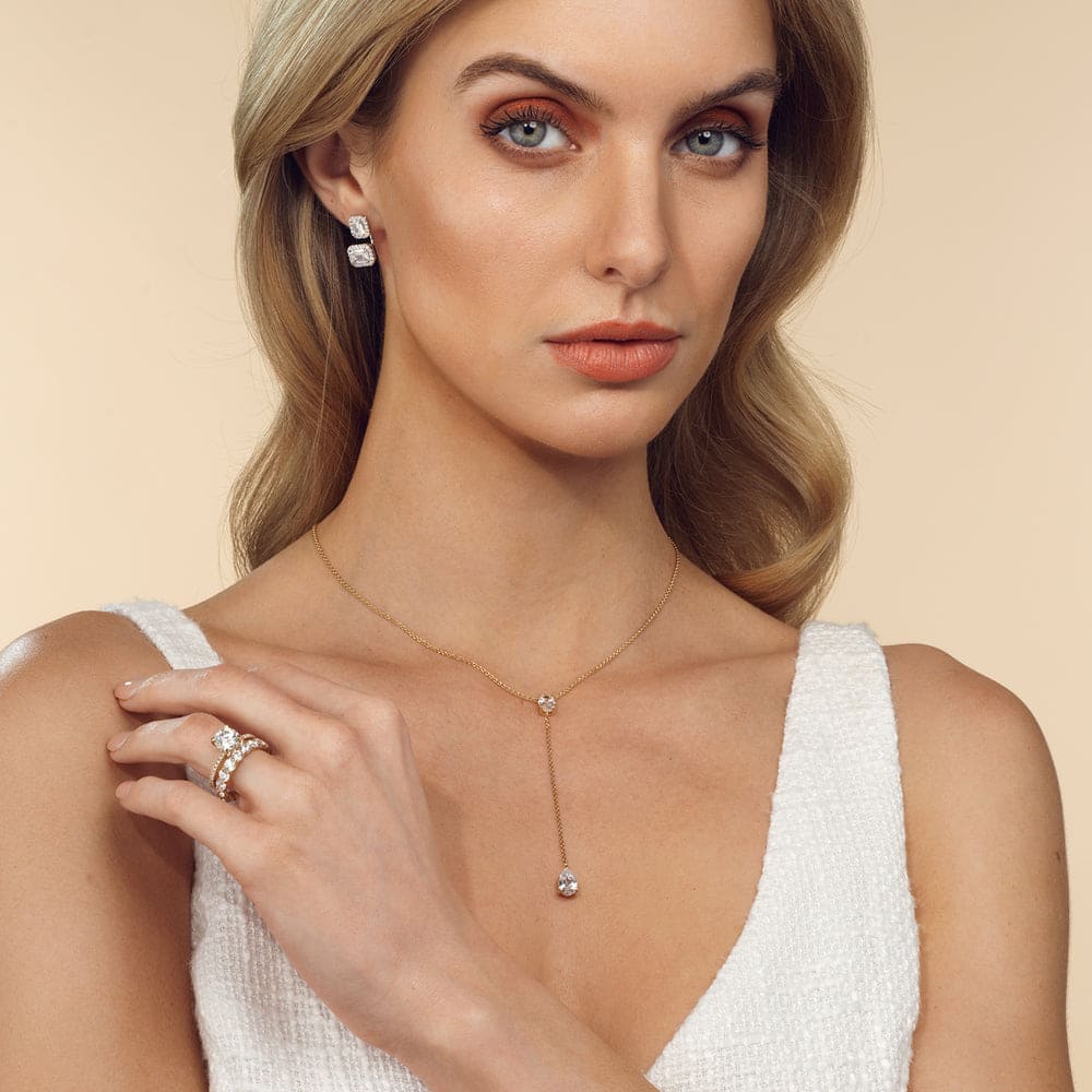 Oval and Teardrop Chain Lariat Necklace