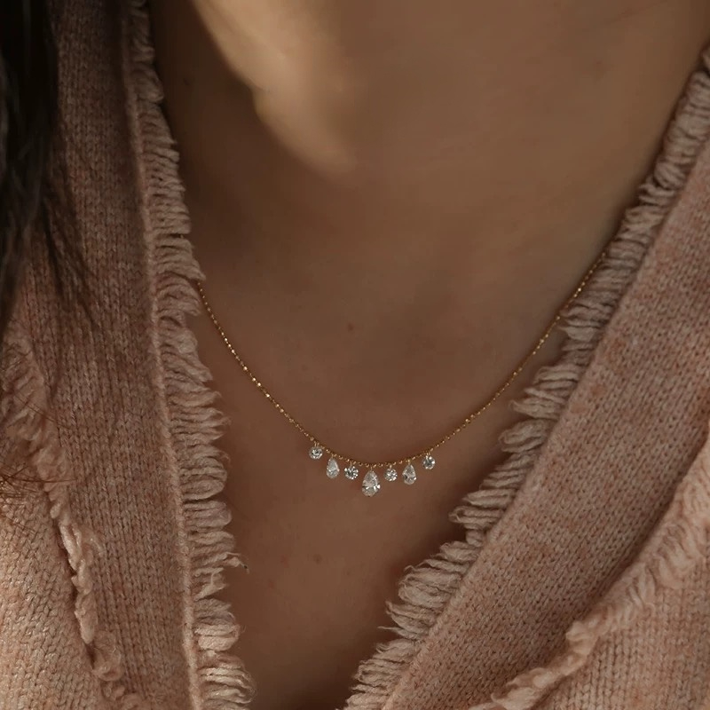 Pear and Round Cut Graduated Floating Diamond Necklace