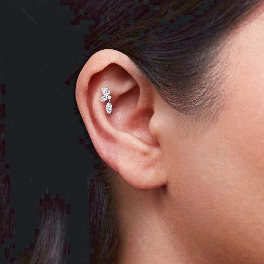 Marquise Pear Diamond Leaf Stud Earring